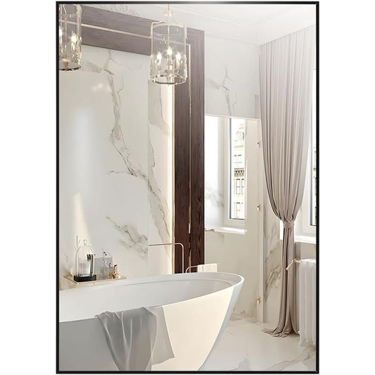 Oglinda Dreptunghiulara Elindor®, 55x75 cm, Sticla Fara Distorsiuni, Usor de Instalatat, Negru