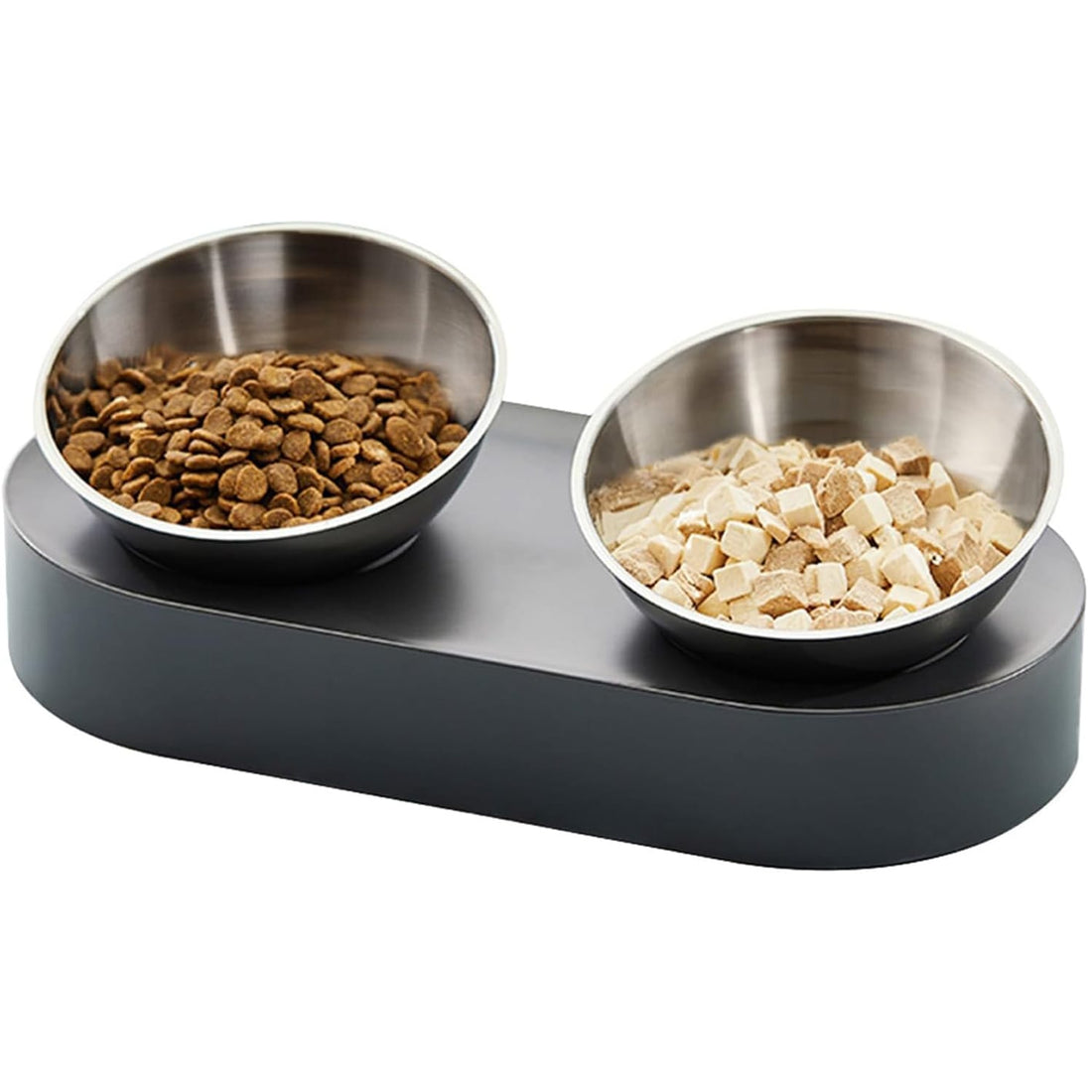 Set Boluri Mancare Animale Elindor® Ortopedice, Castron Anti-Vomitiv din Inox 304, Accesorii pentru Pisici si Caini, Recipient Ideal pentru Hrana Uscata sau Umeda si pentru Apa, Baza Silicon Antiderapant, 33x16x10.5 cm, Gri Inchis