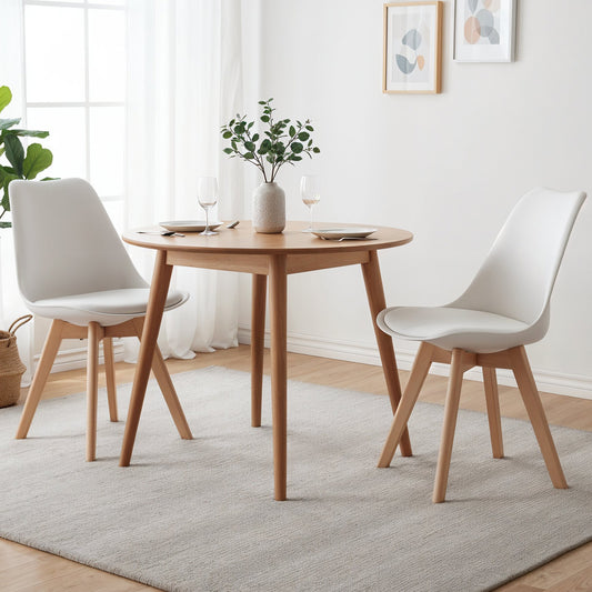 Set 2 Scaune Elindor® Ergonomice, Design Contemporan, Scaun cu Spatar Inaltime 39 cm, fara Manere, din Piele Ecologica cu Picioare din Lemn, Potrivite pentru Living, Bucatarie, Birou, Dormitor, 41 x 47.5 x 82 cm, Alb