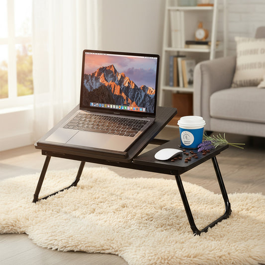 Masa Pliabila pentru Laptop Elindor® cu Suport Pahar, Antiderapanta, 5 Unghiuri de Inclinare, Usor de Depozitat, Birou Portabil Utilizare in Orice Loc, Ideala la Munca sau Mic Dejun la Pat, Negru