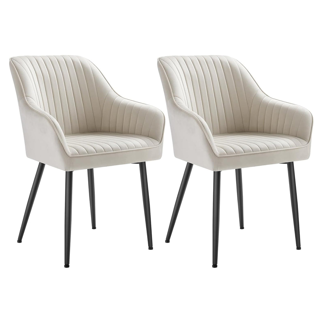 Set 2 Scaune Elindor® Ergonomice, Design Contemporan, Scaun cu Spatar si cu Manere, din Catifea cu Picioare Metalice Negre, Potrivite pentru Living, Bucatarie, Birou, Dormitor, Latime Sezut 49 cm, 55.5 x 43 x 83 cm, Bej Deschis