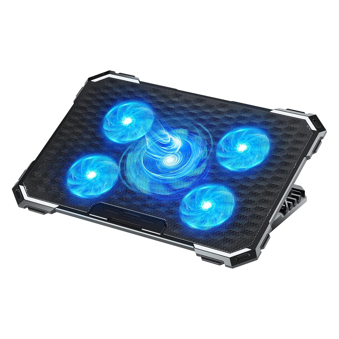 Cooler Laptop Gaming RGB Elindor® Suport cu Unghi Reglabil 6-12 cm, Dimensiuni Compatabile 12-17.3 Inch, 5 Ventilatoare Puternice si Silentioase 15dB cu Viteza Ajustabila, 2 Porturi USB, pentru Birou, Calatorii, 41,6 x 28,5 x 2,8 cm, Negru