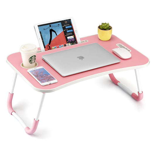 Masa Pliabila pentru Laptop Elindor® Suport Tableta, Carte si Pahar, Antiderapanta, Usor de Depozitat, Birou Portabil Utilizare in Orice Loc, Ideala la Munca sau Mic Dejun la Pat, Roz