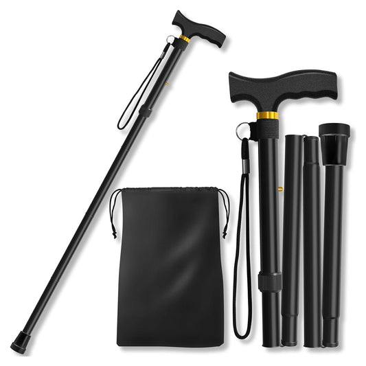 Baston Ortopedic Elindor® de Sprijin Pliabil, Usor si Reglabil, Potrivit pentru Ambele Maini, din Aluminiu Rezistent, Ofera Stabilitate si Sustinere pana la 100 Kg, Carja pentru Varstnici si Recuperare, Negru