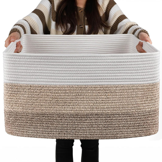 Cos de Rufe Elindor® Ideal pentru Haine Murdare, Jucarii, Diverse Obiecte, Recipient Sortare Rotund de 75 L, pentru Casa, Baie, Living, Hol, Camera Copiilor sau Hotel, 55×43×30.5 cm., Impletit din Franghie din Bumbac, Bej