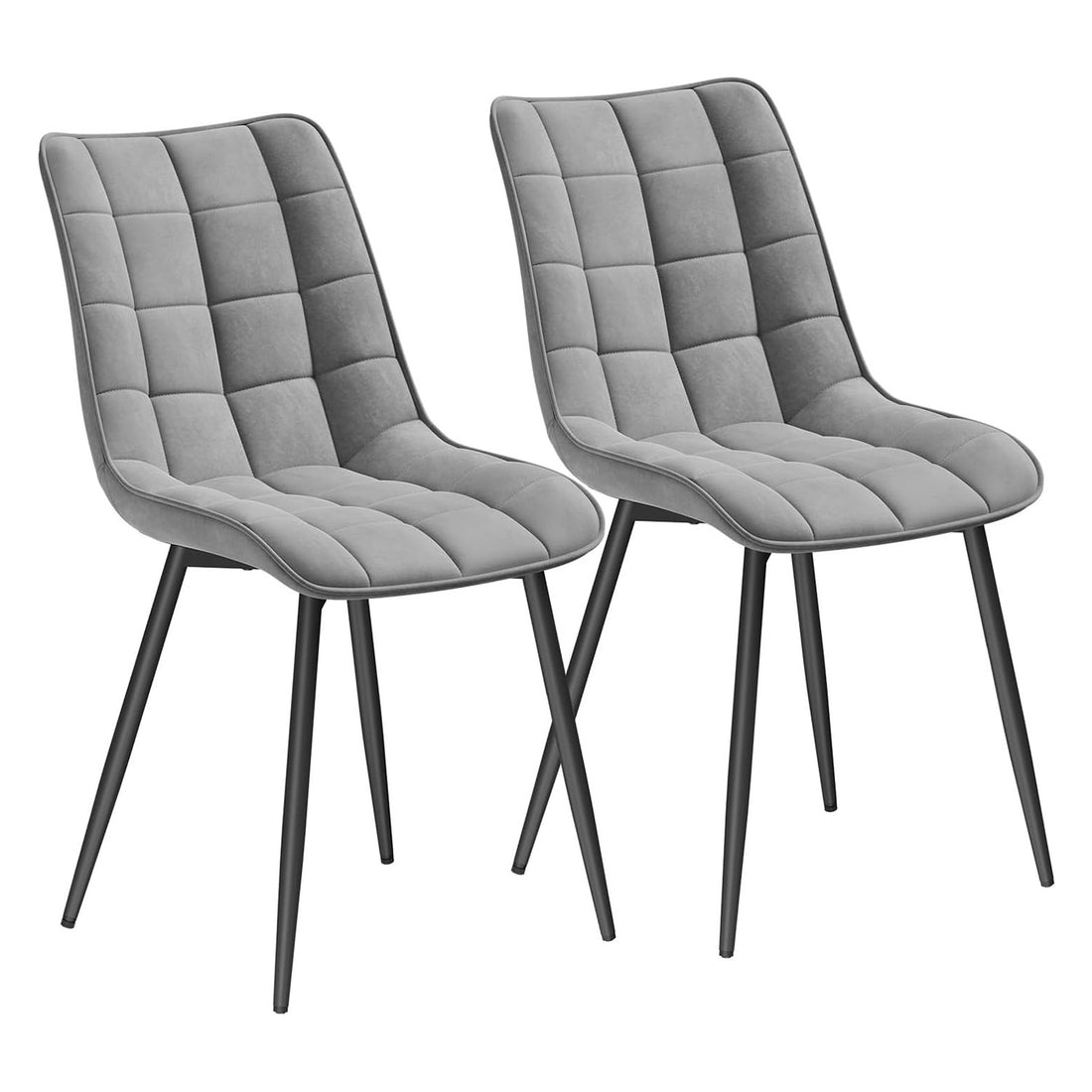 Set 2 Scaune Elindor® Ergonomice, Design Contemporan, Scaun cu Spatar si fara Manere, din Catifea cu Picioare Metalice Negre, Potrivite pentru Living, Bucatarie, Birou, Dormitor, Latime Sezut 46 cm, 85.5 x 45 x 42 cm, Gri Deschis