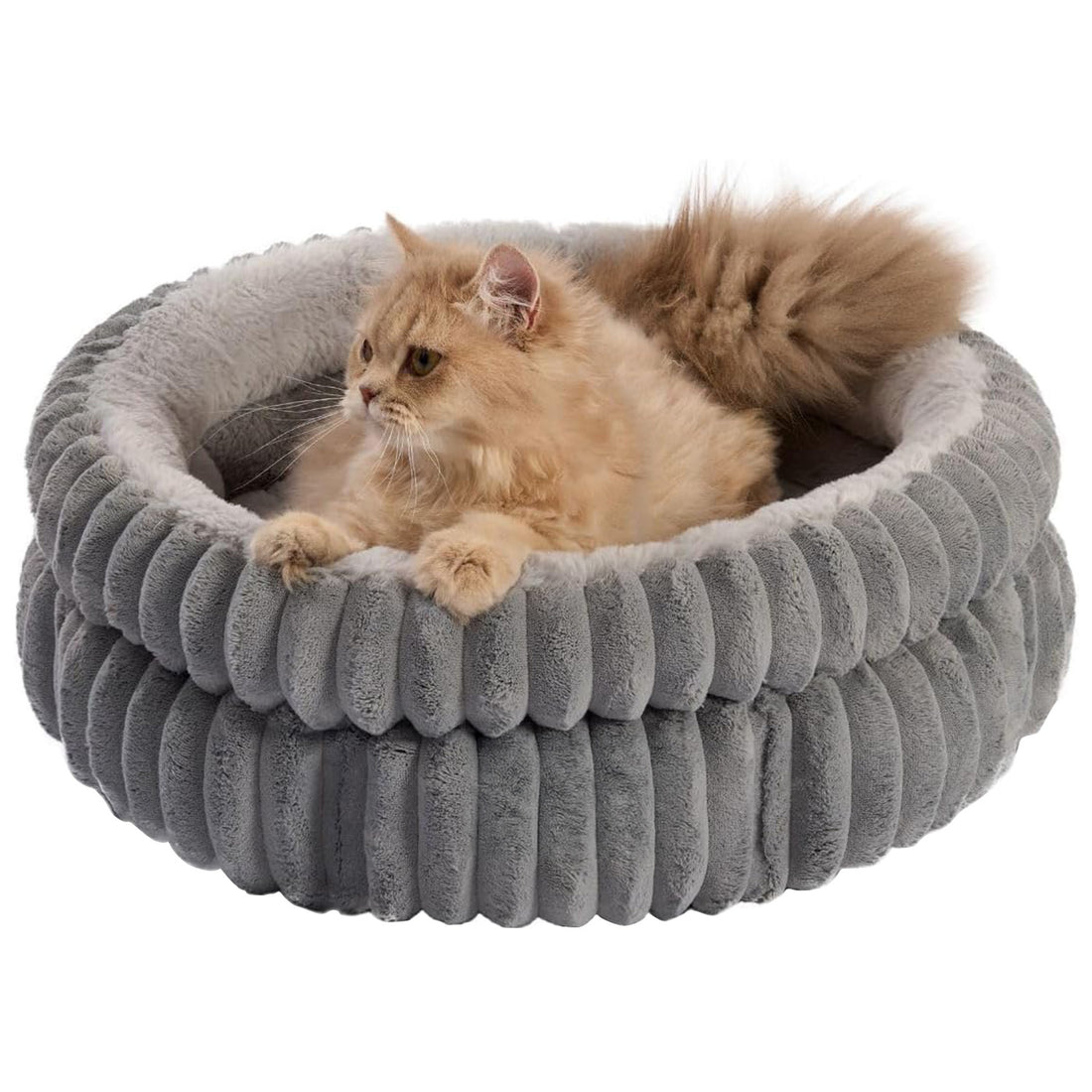 Pat Confortabil pentru Caini si Pisici Elindor® Rotund, Culcus Moale Antiderapant, din Microfibra si Bumbac, Lavabil Complet la Masina, Potrivit pentru Caine si Pisica de Talie Mica, Ideal in Orice Anotimp, in Casa, 50 x 50 x 20 cm, Gri
