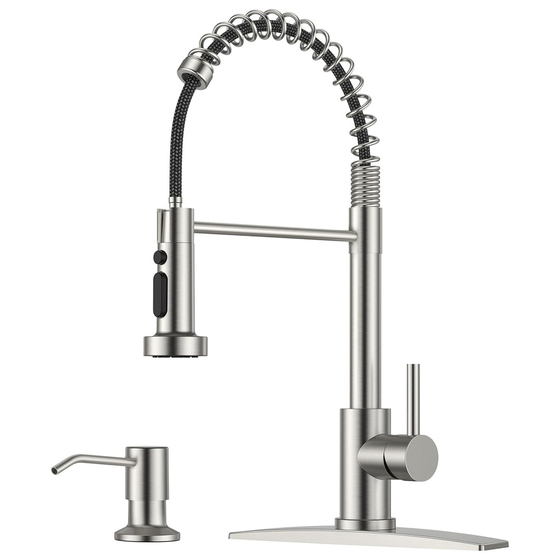 Baterie Chiuveta Bucatarie Argintie Elindor® Robinet de Apa Modern, cu Suport Incastrat pentru Sapun, Jet Reglabil, Cap Dus Extractabil cu Trei Functii, Monocomanda, pentru Bucatarie, Otel Inoxidabil, Finisaj Mat