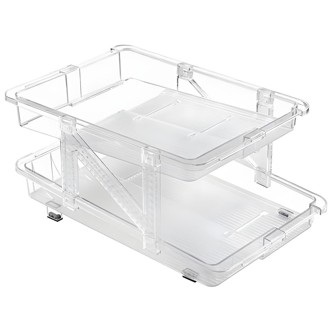 Organizator Bauturi Elindor® pentru Frigider, Dulap sau Blat, 10-11 Doze de 330-500 ml, 2 Nivele, Ajustabil, Antiderapant, Potrivit si pentru Iaurt,32 x 23.5 x 16.5 cm, Transparent