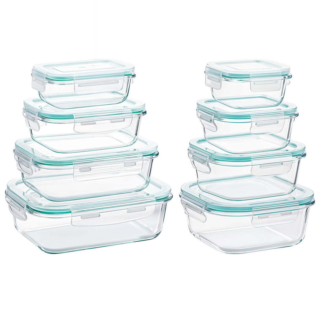 Set de 8 Caserole Elindor® din Sticla, Recipiente Ingrediente pentru Bucatarie, pentru Alimente Uscate, Recipient pentru Depozitare Cafea, Zahar, Paste, Cereale, Capac Etans, Potrivit pentru Congelator, Transparent