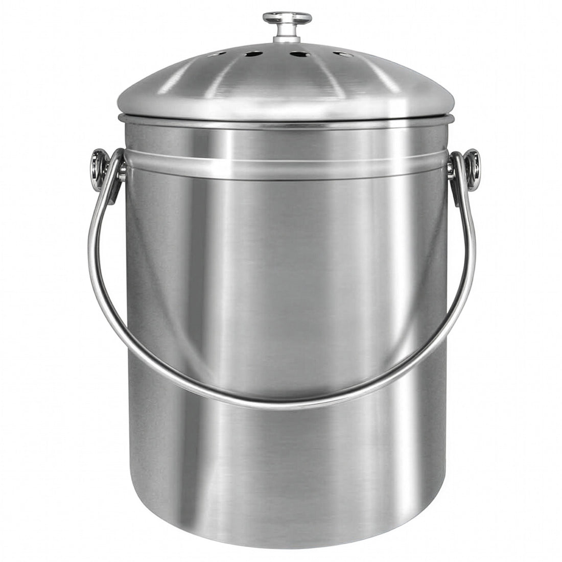 Cos pentru Compostarea Resturilor Organice Elindor® pentru Bucatarie si Gradina, Recipient Compost cu Capac cu Filtru Carbon Inclus, Capacitate 4.9 L, 18 × 18 × 28 cm, Otel Inoxidabil, Argintiu