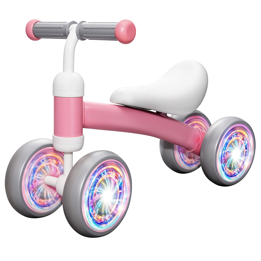 Bicicleta fara Pedale Elindor® pentru Copii, cu 4 Roti cu LED, Usoara, Silentioasa, Robusta, Sa Ergonomica, Dezvolta Echilibrul si Coordonarea, pentru Copii de 10-36 Luni, 55 x 19 x 24.5 cm, Roz