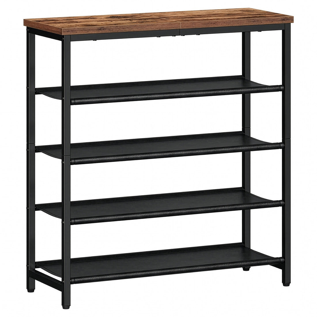 Organizator pentru Pantofi Elindor® Pantofar cu 5 Nivele Mari, Fara Gauri, Suport Metalic si MDF pentru Papuci, Dulap Hol, Dormitor, Economisire Spatiu, Depozitare Incaltaminte, 75 x 30 x 90 cm, Negru/Maro