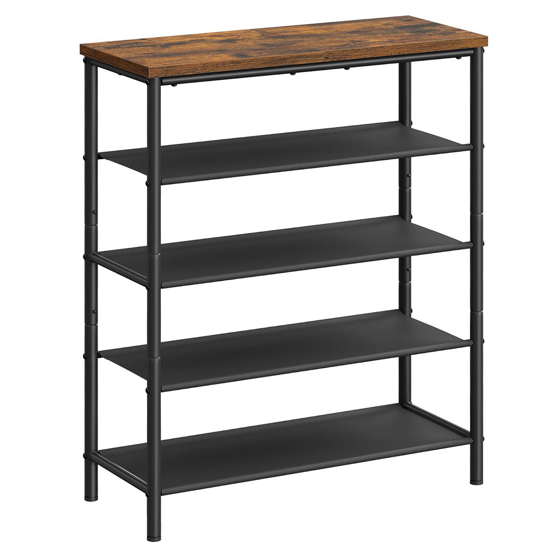 Organizator pentru Pantofi Elindor® Pantofar cu 5 Nivele Mari, Fara Gauri, Suport Metalic pentru Papuci, Dulap Hol, Dormitor, Economisire Spatiu, Depozitare Incaltaminte, 75 x 30 x 91 cm, Negru/Maro