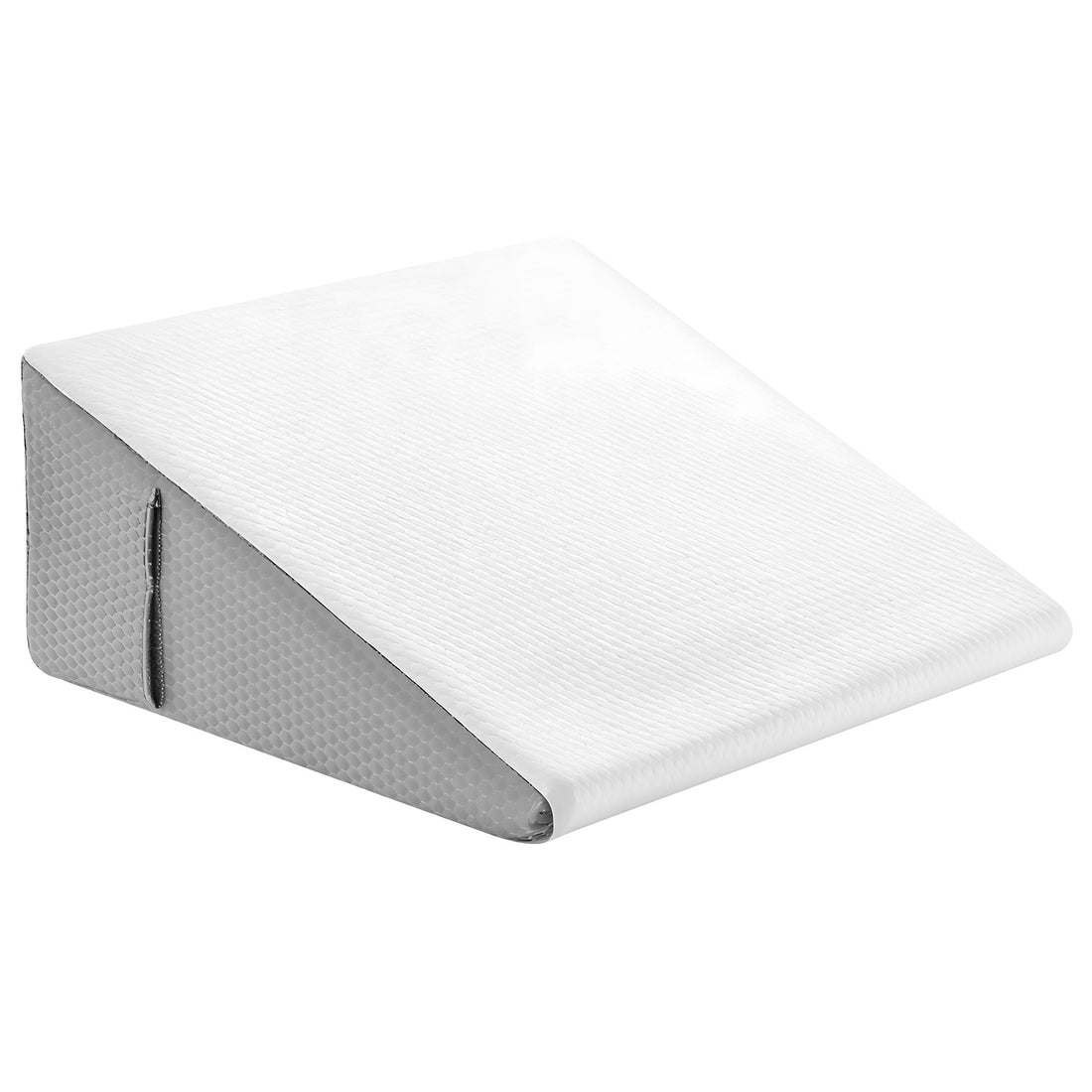Perna Ortopedica Triunghiulara Elindor® pentru Pat, Perna din Spuma Densa, Suport Spate, Cap, Post-Operator, Anti-Reflux, Antisforait, Antirid, Husa Detasabila cu Fermoar, 61 x 61 x 25 cm, Alb / Gri