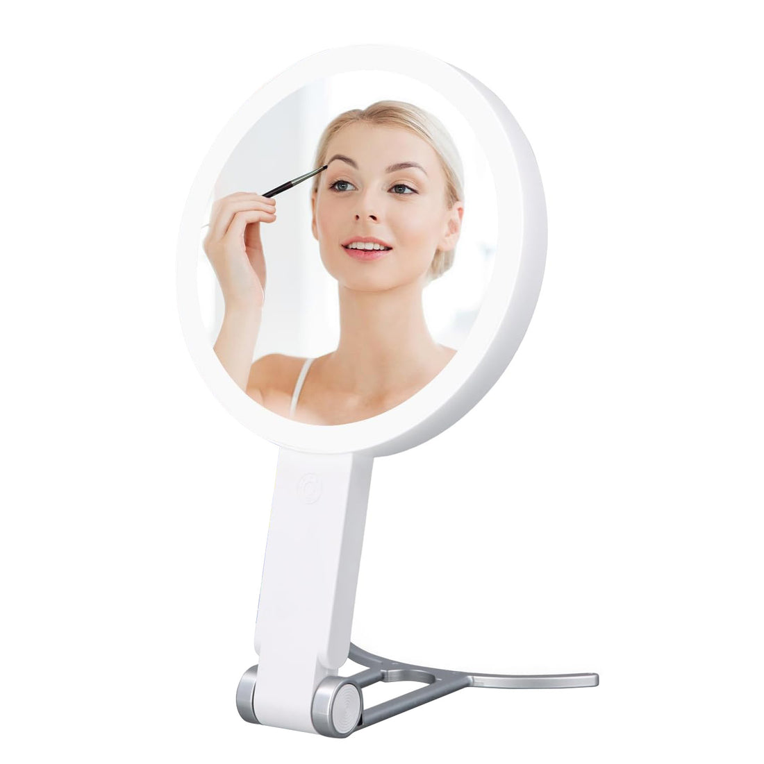 Oglinda Cosmetica Pliabila Elindor® cu Efect de Marire Lupa 20x, Oglinzi Cosmetice pentru Coafor, Frizerie, Barbierit, Pensat, Vopsit, Tuns, Machiaj, ABS Durabil, 3 Culori Lumina, in Mana sau pe Masa, Alba