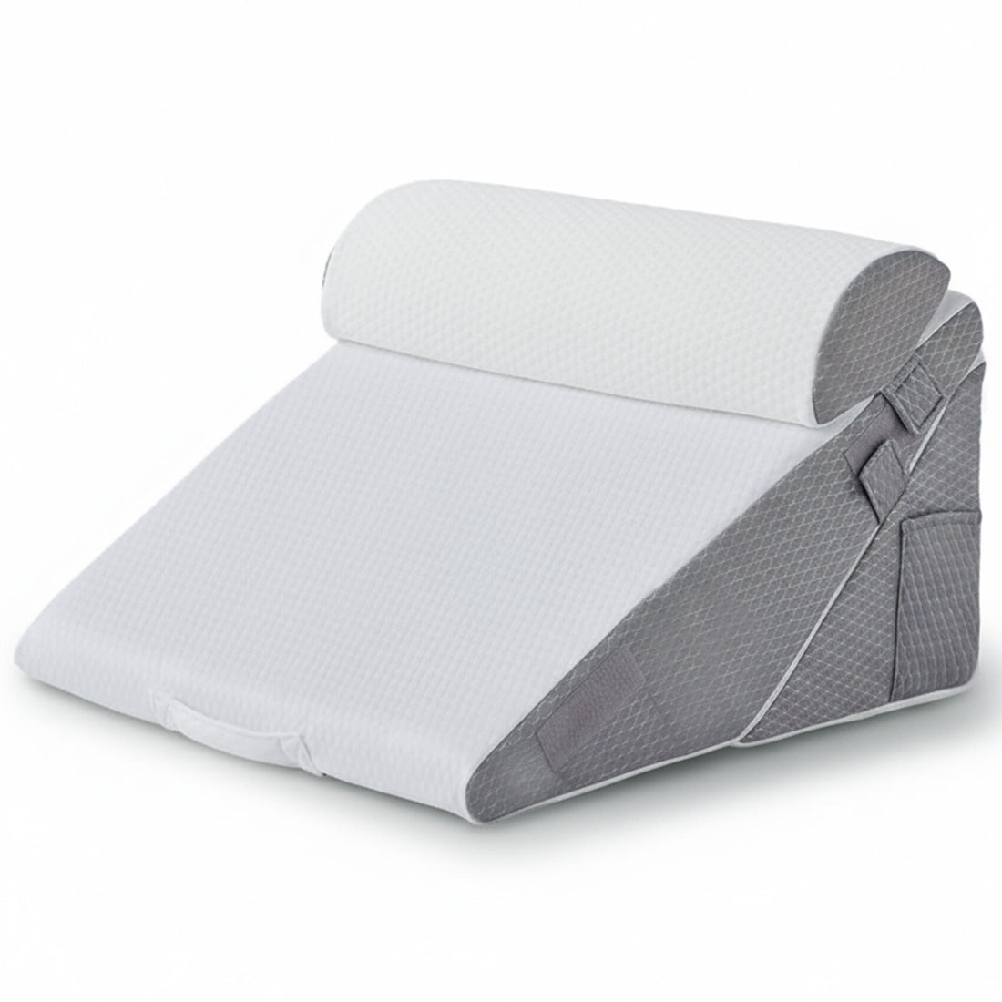 Set 3 Perne Ortopedice Elindor® pentru Pat, Perna Spuma cu Memorie, Hipoalergenica, Suport Spate, Picioare, Genunchi, Post-Operator, Anti-Reflux, Antisforait, Antirid, Pliabile, Hipoalergenic Huse Bumbac Aspect Catifea, Reglabile 23-30 cm, Alb/Gri