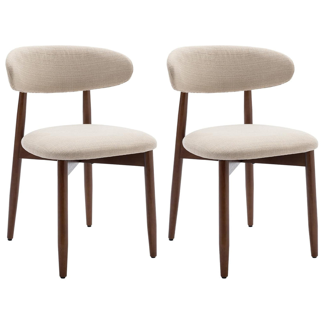 Set 2 Scaune Elindor® Ergonomice, Design Contemporan, Scaun cu Spatar si fara Manere, Tapitate cu Picioare din Lemn, Potrivite pentru Living, Bucatarie, Birou, Dormitor, 79 x 55 x 48 cm, Bej