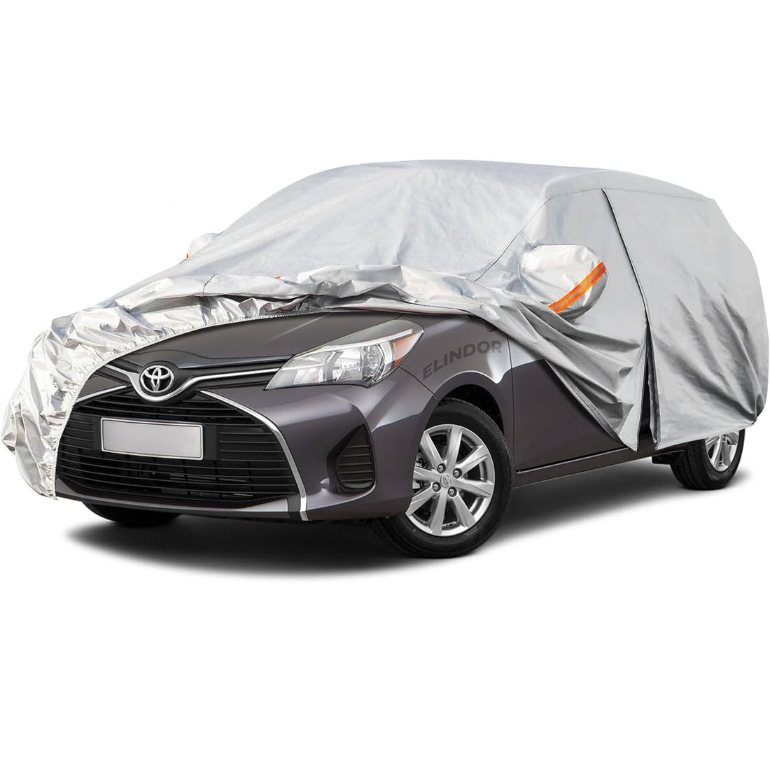 Prelata Auto Gri 6 Straturi Elindor®, Toate Anotimpurile, Husa Protectie Completa, Impermeabila, Antigrindina, Ploaie, Anti Soare, Bumbac, Compatibila pentru Hatchback, Accesorii Masina Exterior, 382x165x120 cm