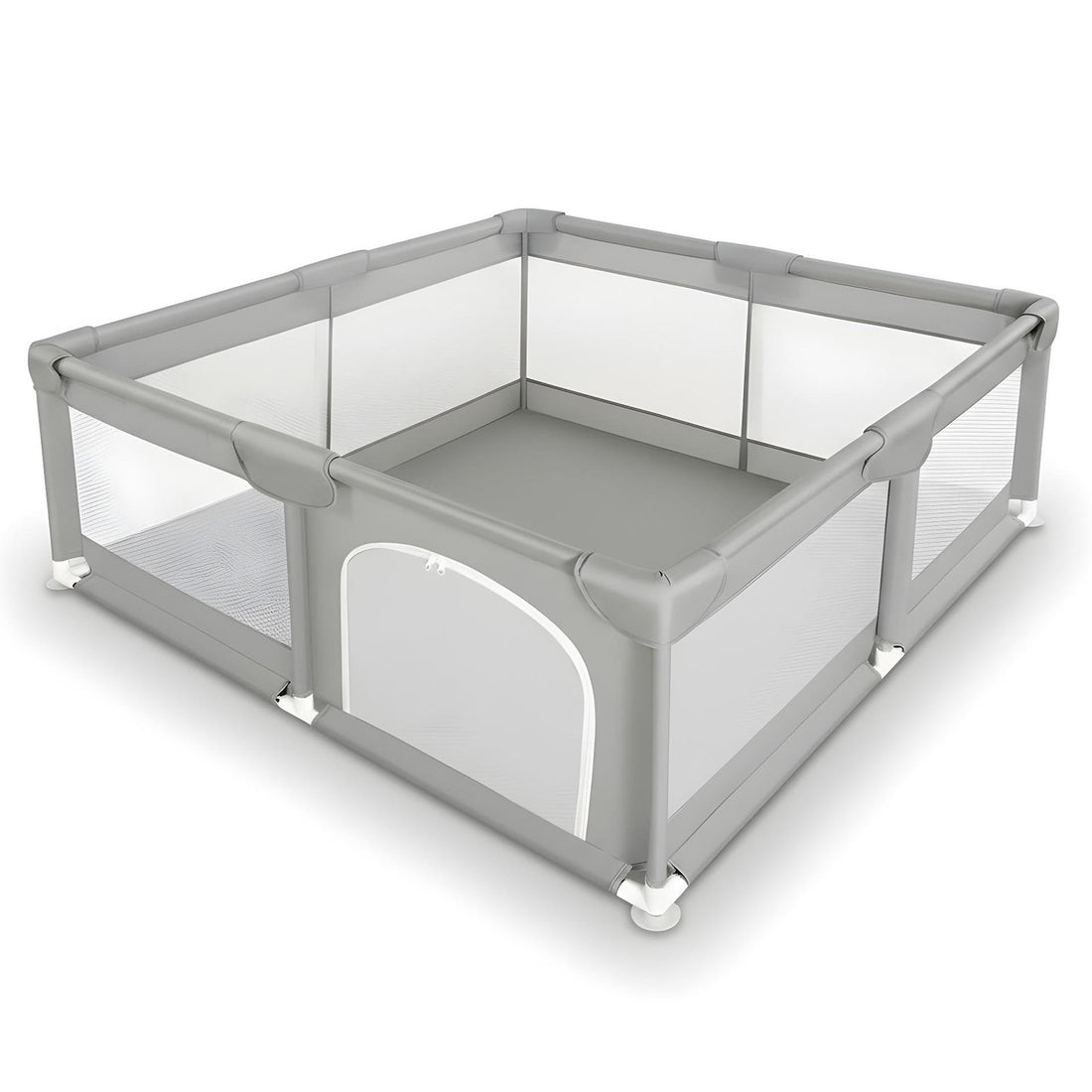 Tarc de Joaca pentru Bebelusi si Copii Elindor® cu Husa Groasa din Spuma, Spatiul Sigur de Joaca, Plasa de Protectie, Include Usa cu Fermoar, Materiale Eco-Friendly și Non-Toxice, Varsta 0-5 ani, 127 x 127 cm, Gri