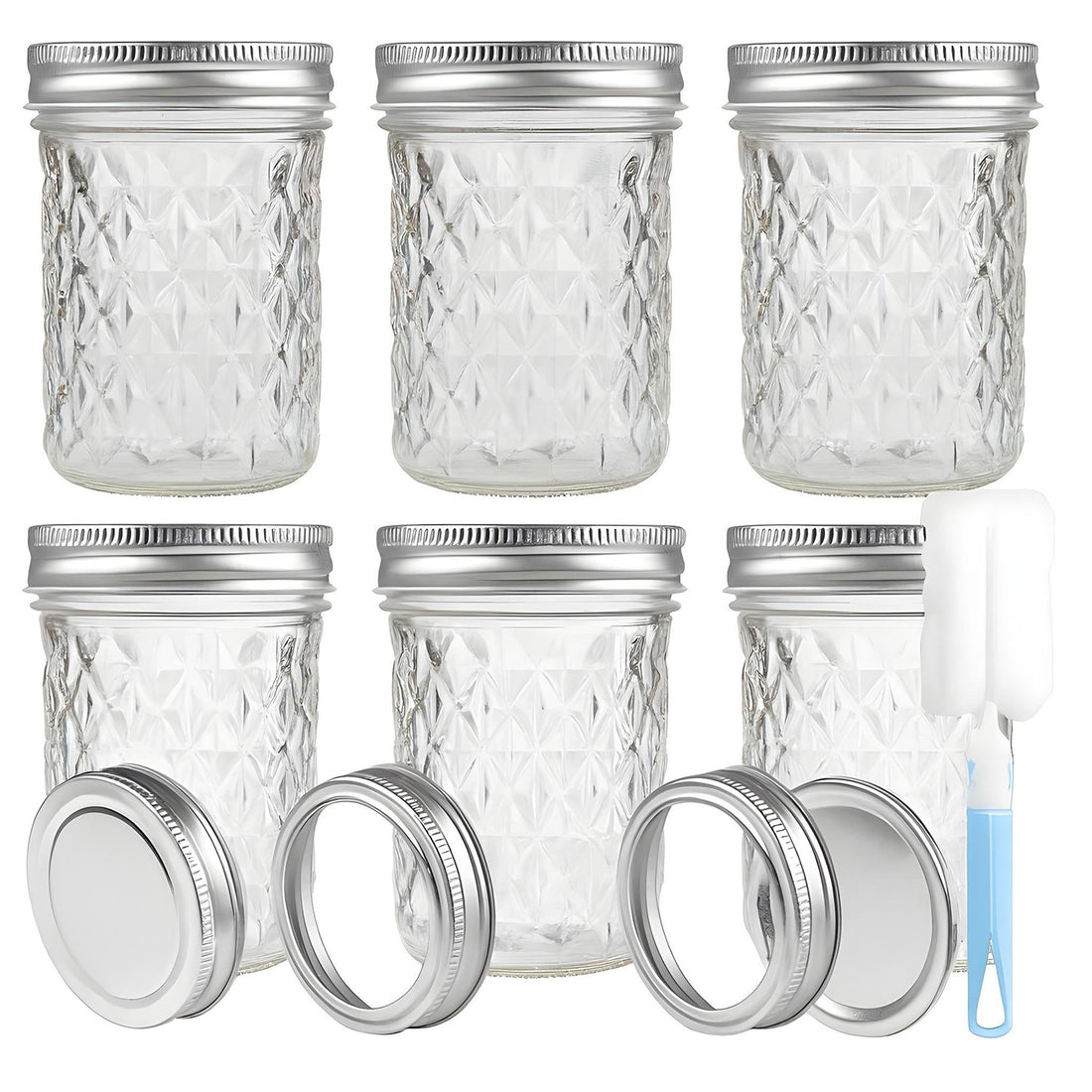 Set 6 Borcane din Sticla Elindor® cu Capac Ermetic, Borcan 240 ml Ideal pentru Miere, Dulceata, Condimente, Cafea, Zahar si pentru Fermentare Muraturi, Capace Metalice, Recipient Depozitare in Bucatarie, Transparent