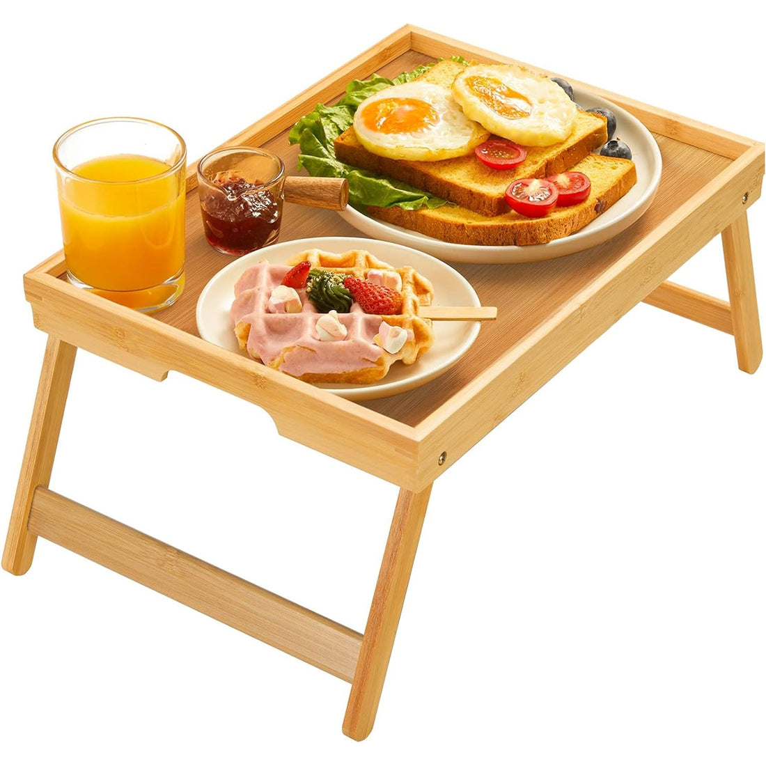 Masuta Bej Pliabila Elindor® din Bambus Natural, pentru Mic Dejun la Pat, Portabila, Masa Multifunctionala pentru Servire sau Laptop, Usor de Curatat