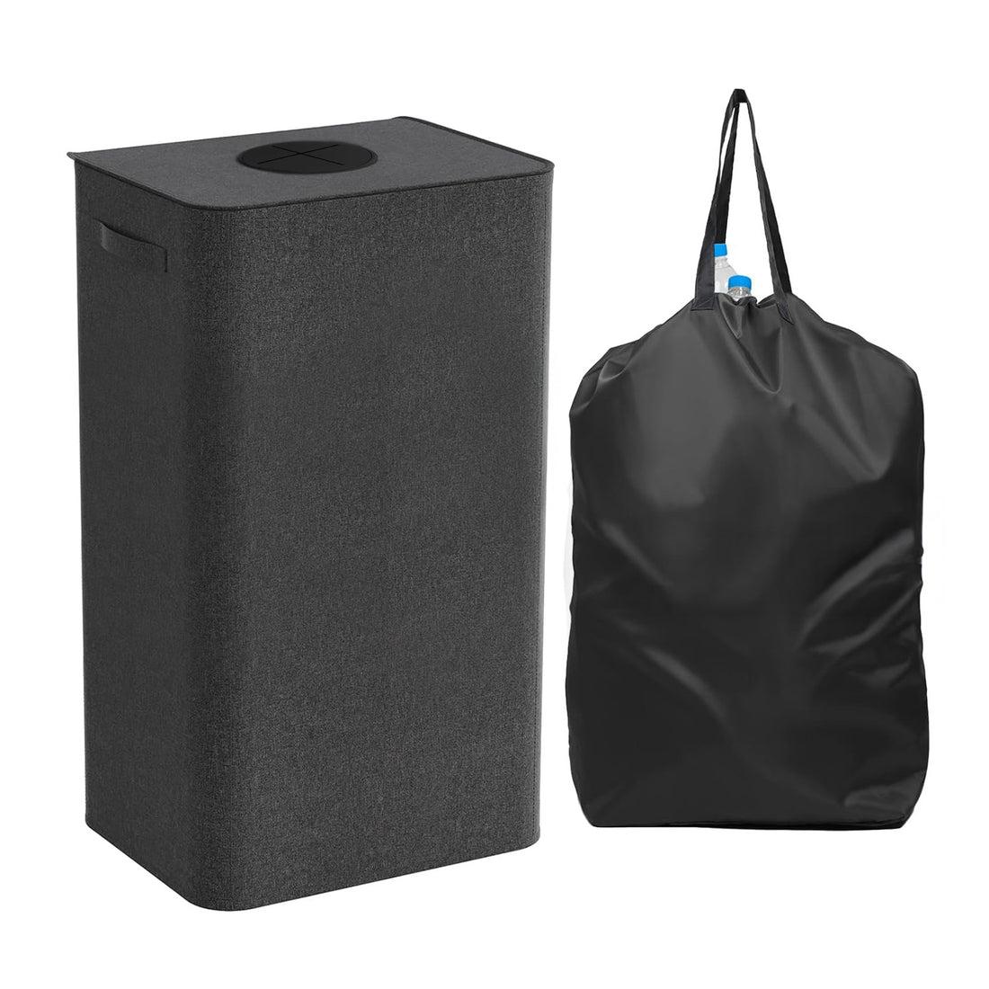 Cos pentru Reciclare Elindor® Capacitate 100L, din Material Textil cu Capac Ranforsat, Multifunctional, pentru Bucatarie sau Camara, Cos Gunoi Potrivit pentru Colectare Selectiva a Sticlelor de Plastic, 42 x 32 x 75 cm, Negru