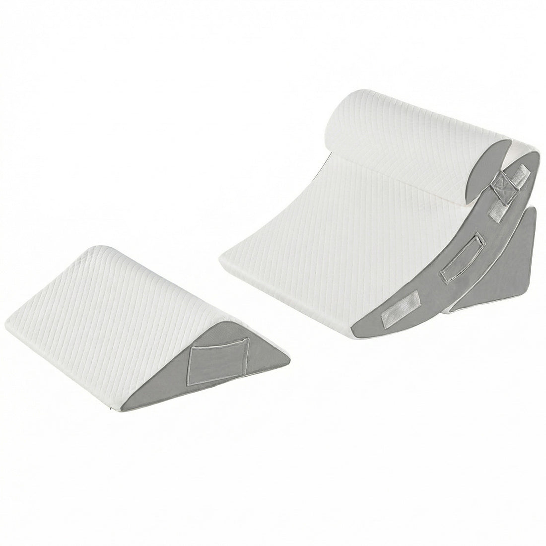 Perna Ortopedica Triunghiulara Elindor® pentru Pat, Perna din Spuma cu Memorie, Set 4 Piese, Suport Spate, Cap, Post-Operator, Anti-Reflux, Antisforait, Antirid, Husa Detasabila cu Fermoar, Reglabil cu Velcro, 57 x 57 cm, Alb / Gri