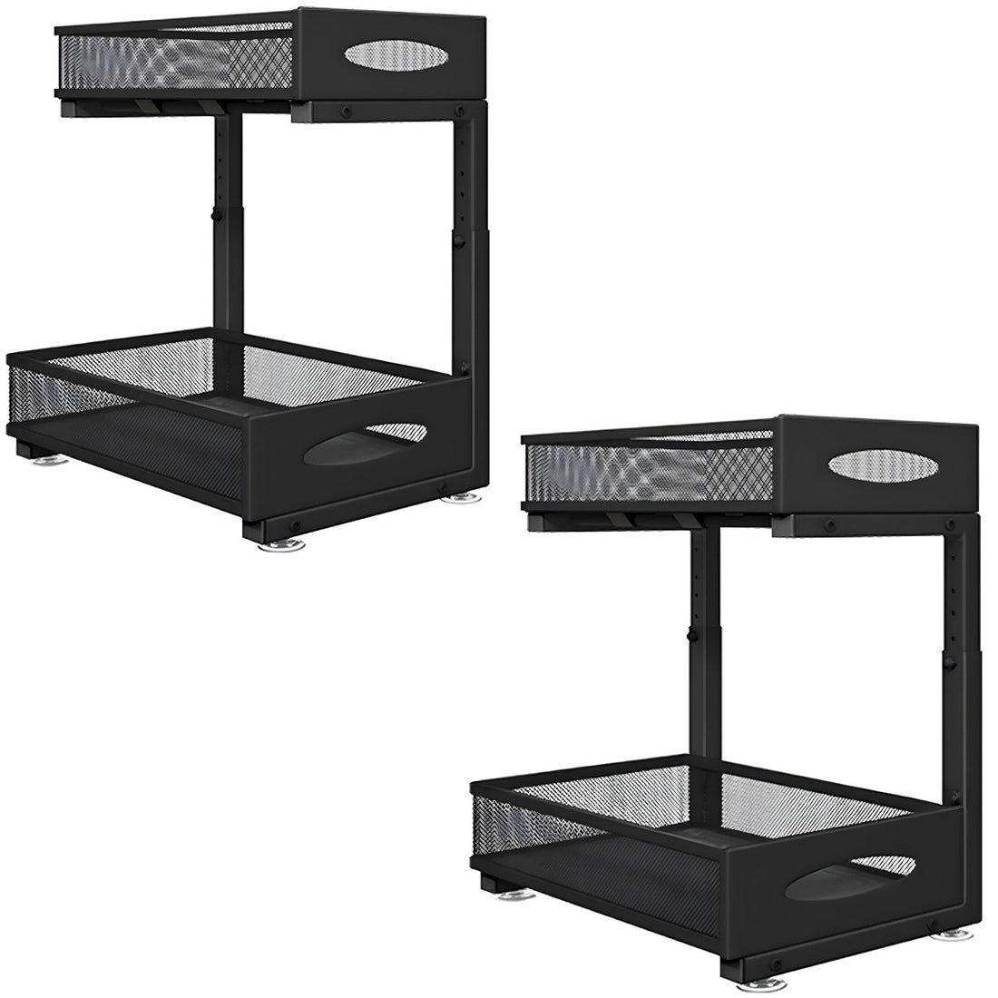 Organizator cu Sertare Glisante Elindor® pe 2 Nivele pentru Dulap, sub Chiuveta, Raft cu Sertar pentru Camara, Organizare Bucatarie, Baie si Birou, Sistem Glisant si Antialunecare, Accesorii Depozitare, Multifunctional, Organizatoare pentru Casa, Negru