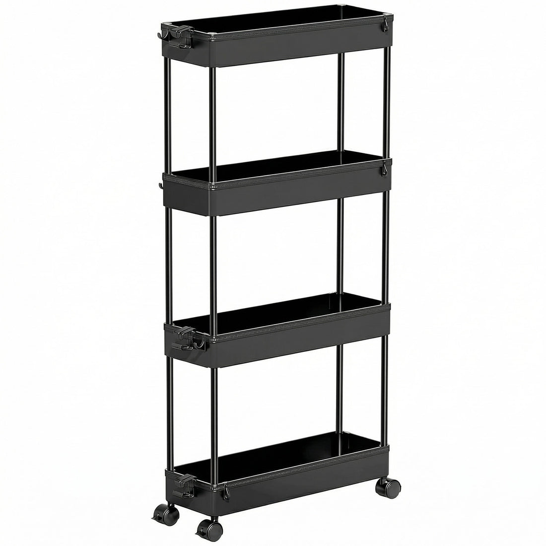 Carucior Organizator 4 Niveluri Elindor® Modular, cu Roti 360°, Organizator Bucatarie, Multifunctional, Raft Mobil Organizare Baie, Camara, Birou, Bar, 85 × 12.5 × 38.8 cm, Negru