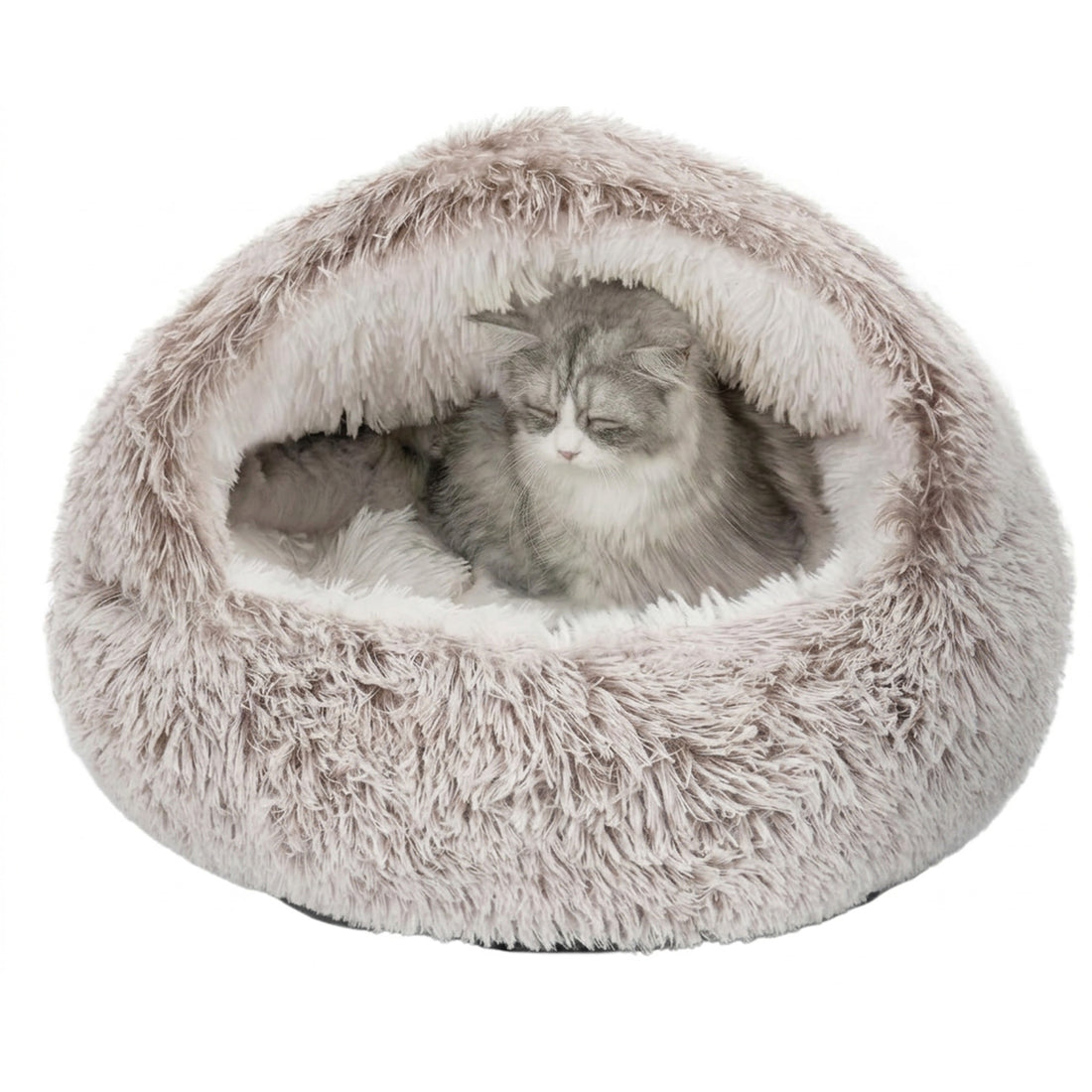 Pat Confortabil pentru Caini si Pisici Elindor® Rotund, Culcus Moale Antiderapant, Potrivit pentru Caine si Pisica de Talie Mica si Medie, Ideal in Orice Anotimp, in Casa, 60 × 60 × 16 cm, Gri / Bej