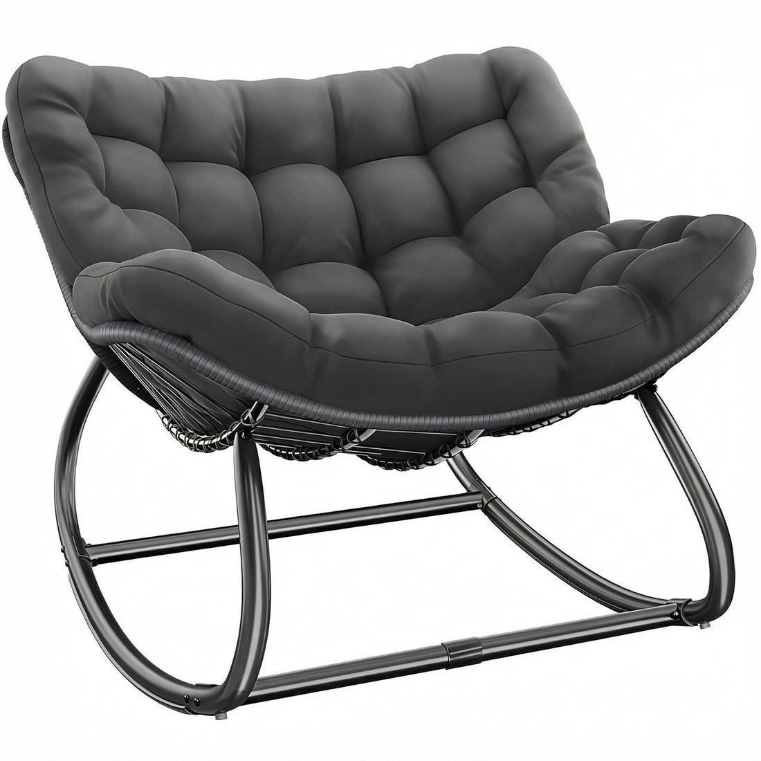Fotoliu Balansoar Elindor® cu Spatar, Ergonomic, Cadru Solid din Otel, Suporta 120 kg, Ideal pentru Living, Dormitor, Exterior, Terasa, Negru