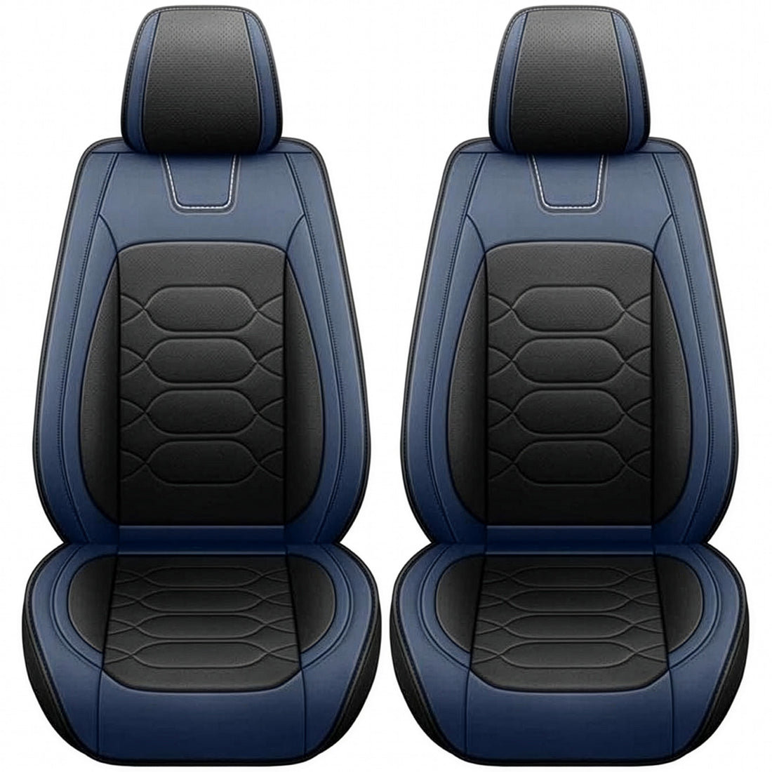 Set 2 Huse Scaune Auto Elindor® Universale, Acoperire 360°, Husa pentru Protectie Sezut si Spatar Scaun Fata, Impermeabila, Piele Ecologica, Accesorii Masina Huse Interior, Albastru