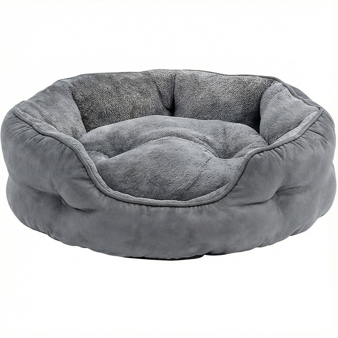 Pat Confortabil pentru Caini si Pisici Elindor® Rotund, Culcus Moale Antiderapant, Potrivit pentru Caine si Pisica de Talie Mica si Medie, Ideal in Orice Anotimp, in Casa, Marimea S, 50x50x16 cm, Gri