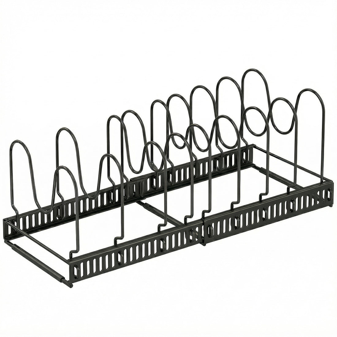 Organizator Vase Elindor® cu 10 Compartimente, Suport Chiuveta, Ideal pentru Farfurii, Oale, Tigai, Capace, pentru Bucatarie Multifunctional, pentru Blat sau in Dulap, 30-58x19x17 cm, Negru
