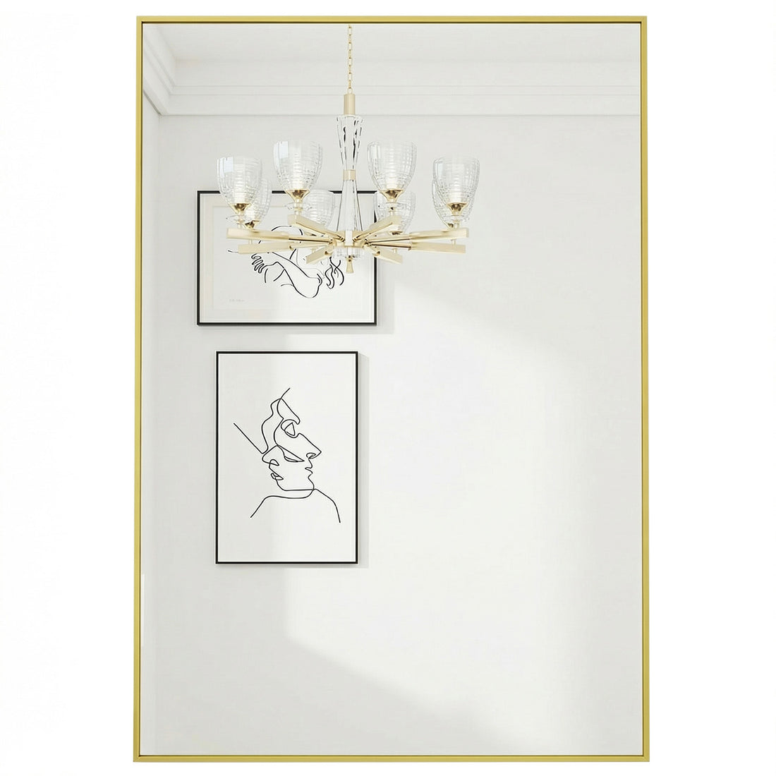 Oglinda Decorativa Elindor® 122 x 75 cm Rama Aurie ,Agatare pe Perete sau Sprijinita, Dreptunghiulara, Moderna si Eleganta, Reflexie HD, Sticla fara Distorsiuni, Ideala pentru Dormitor, Living, Birou, Dressing, Hol, Baie