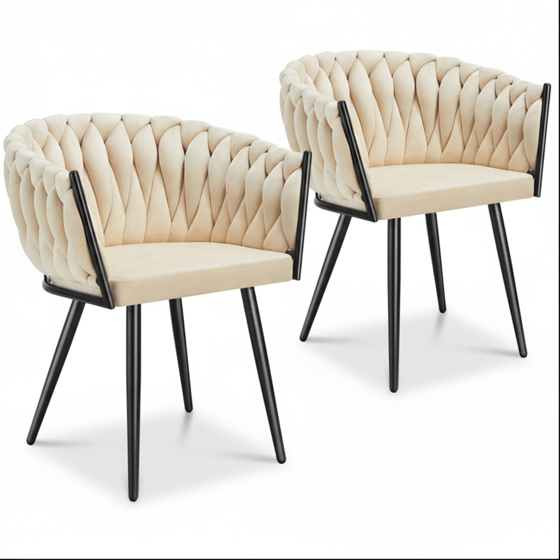 Set 2 Scaune Elindor® Ergonomice, Tip Scoica, Design Contemporan, Scaun cu Spatar si cu Manere, din Catifea cu Picioare Metalice Aurii, Potrivite pentru Living, Bucatarie, Birou, Dormitor, Latime Sezut 44 cm, 71 x 50 x 45 cm, Bej