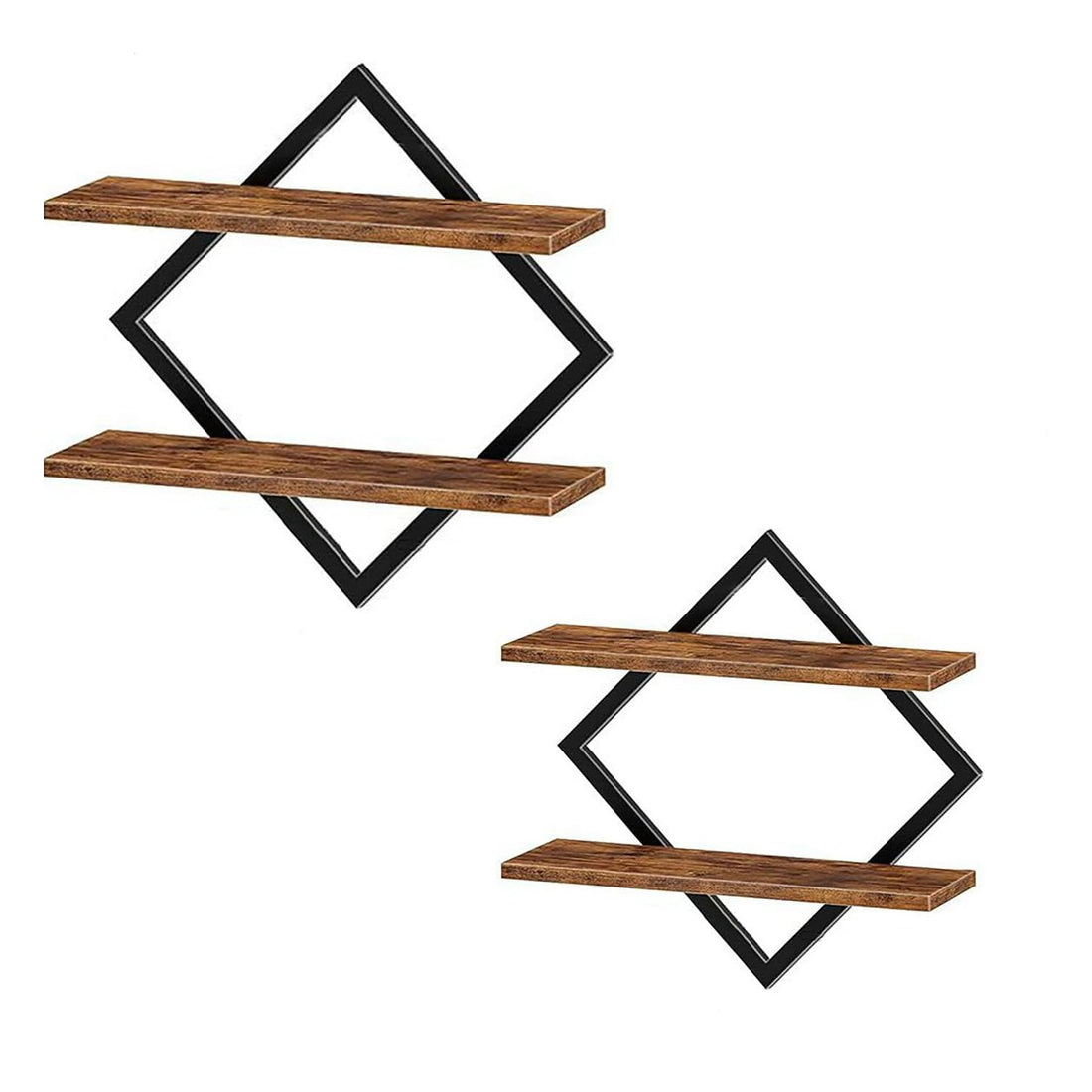 Set 2 Rafturi Elindor®, Raft Suspendat de Depozitare, Mobila Bucatarie, Dormitor, Baie sau Birou, Etajera Practica cu Design Aerisit, Usor de Asamblat, Perfecta pentru Organizare Carti, Condimente, Polita Produse Diverse, 76 × 14 × 38 cm, Maro / Negru