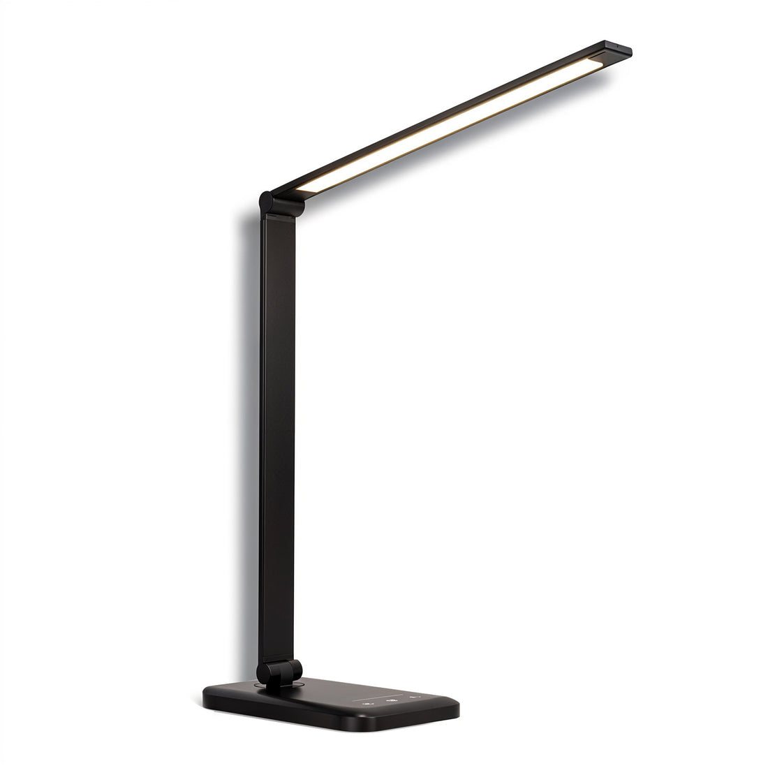 Lampa de Birou Elindor® Neagra cu LED, Pliabila, Incarcare USB si Incare Wireless Telefon, 5 Moduri Lumina Camera Rece/Cald si 5 Intensitati, Veioza Control prin Atingere, Potrivita si pentru Noptiera in Dormitor, Oprire Automata, 39 x 3 x 10,8 cm