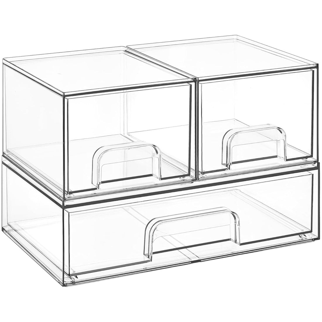 Set 3 Cutii Organizatoare Elindor® din Plastic, Cutie Depozitare si Organizare cu Sertare Glisante, pentru Accesorii, Parfumuri, Organizator pentru Sertar, Dulap, Frigider, Multifunctional pentru Bucatarie, Baie, Dormitor, Camara, Bar, Birou, Transparent