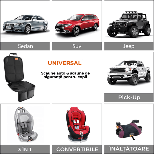Husă Auto Full ISOFIX, Impermeabilă, cu 2 Buzunare din Plasă, Universală, Neagră