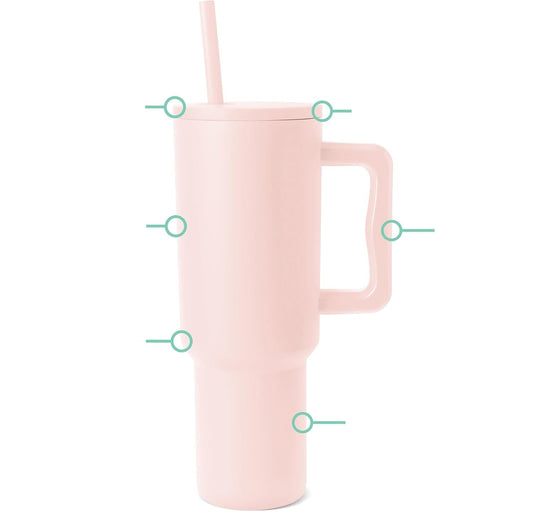 Cană Termos cu Mânere și Capac cu Pai, 1200 ml, Oțel Inoxidabil, Peachy Pink