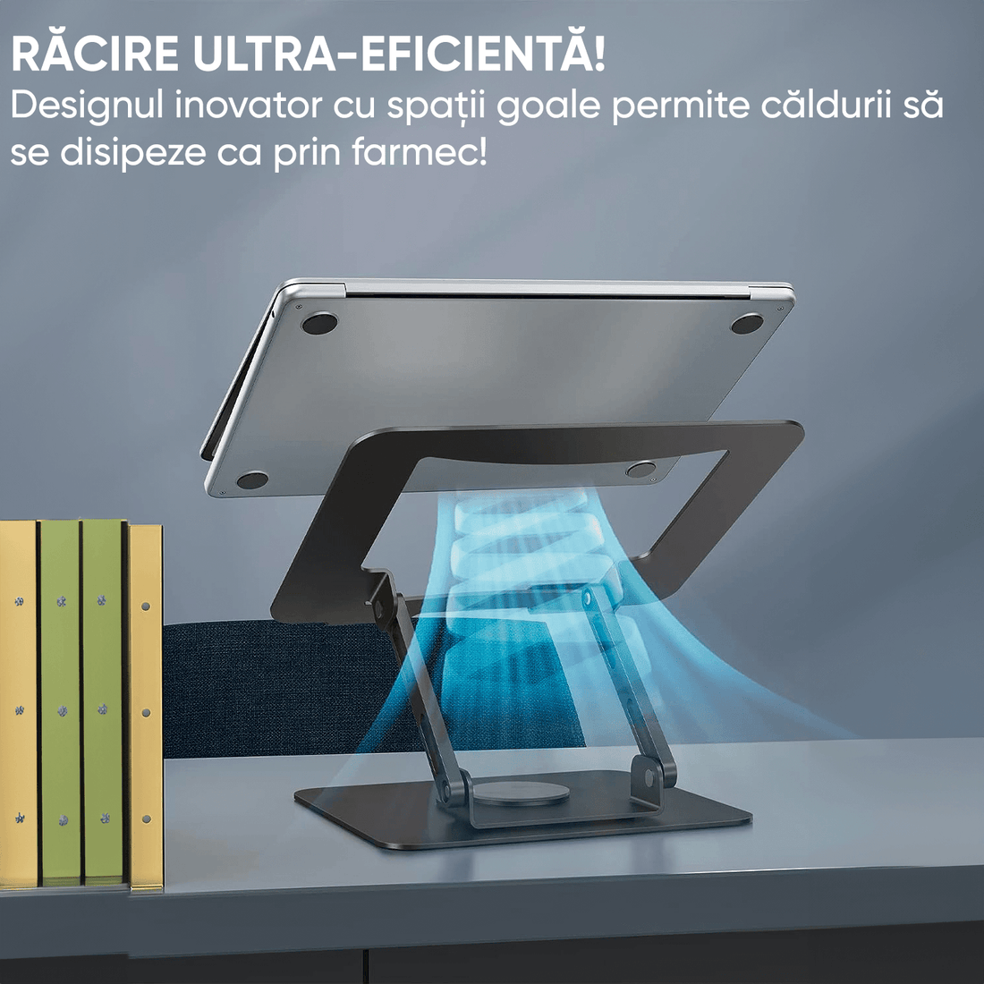 Suport Laptop Ergonomic, Reglabil, Bază Rotativă 360°, Negru