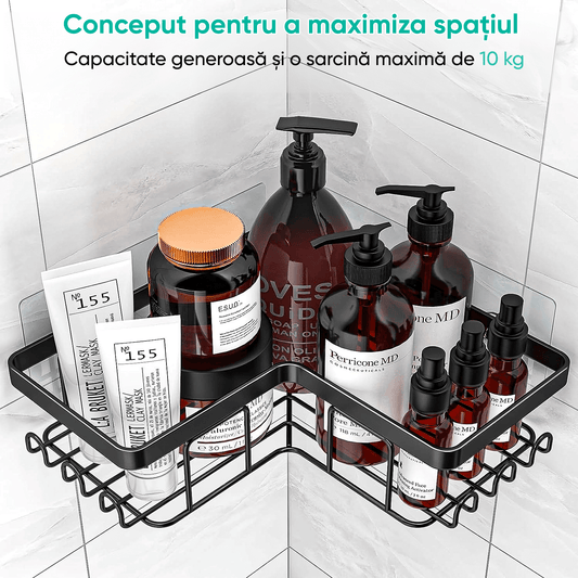 Raft de Duș Colț, Set 3 Bucăți, Oțel Inoxidabil, Negru