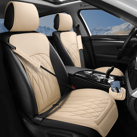 Set 2 Huse Impermeabile pentru Scaune Auto, cu Buzunar de Depozitare și Pernițe pentru Centura de Siguranță, Beige
