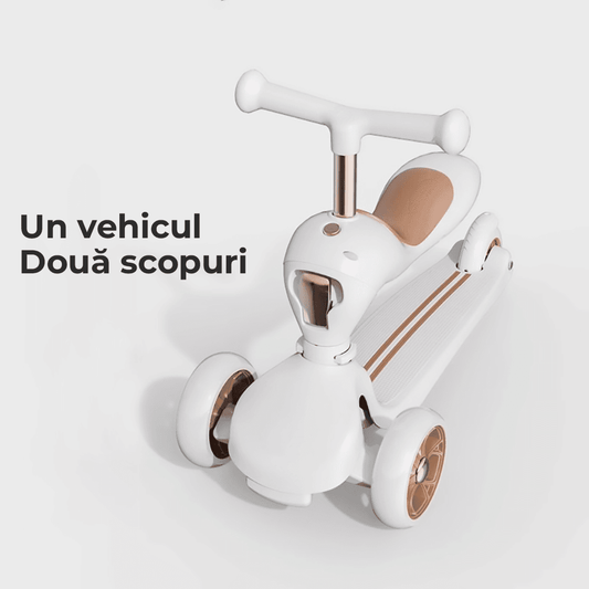 Trotinetă Copii 2 în 1 cu Șezut, Roți Luminoase, 1-5 Ani, 60 kg, Alb.