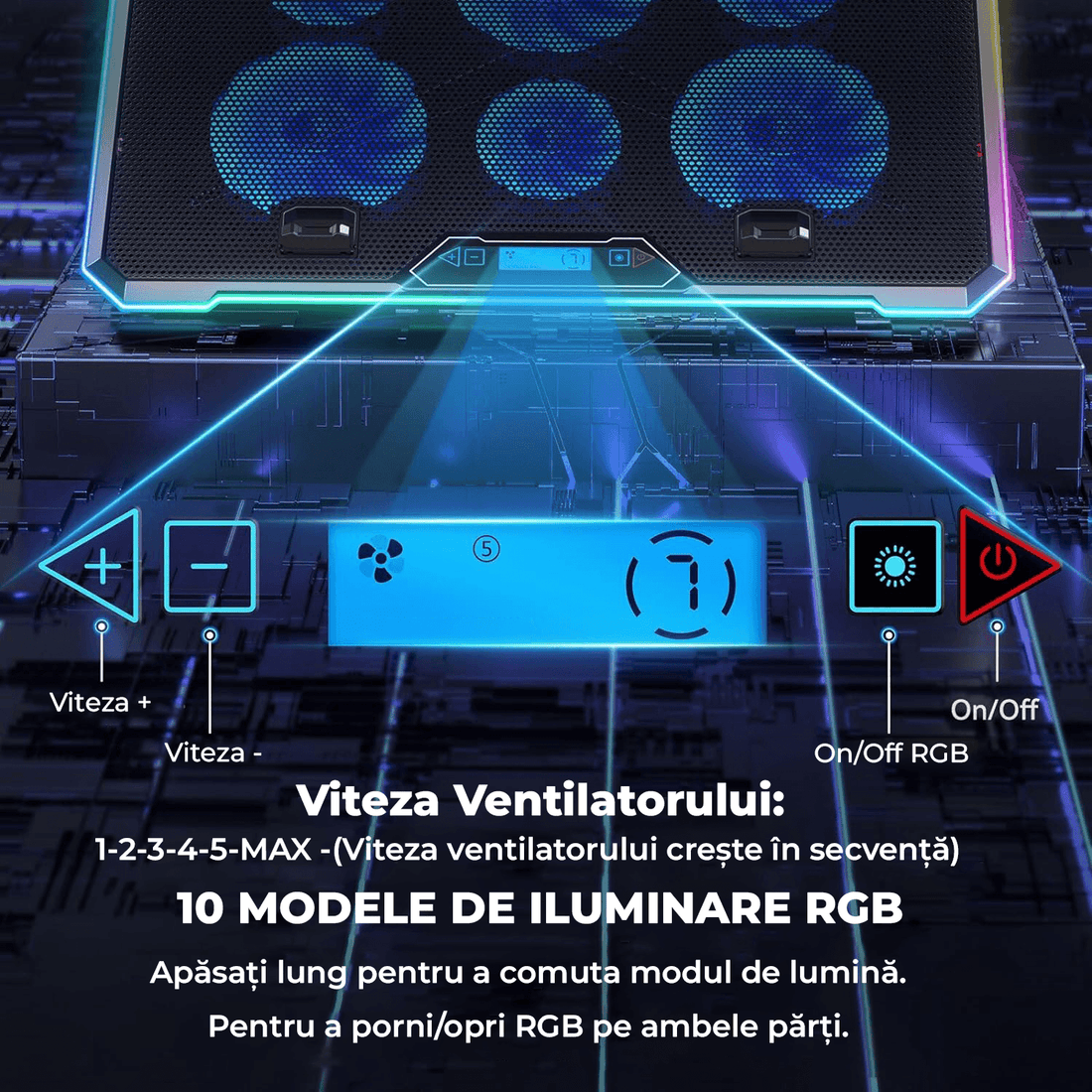 Cooler Gaming RGB Laptop, 15.6-17.3", 9 Trepte, LED, LCD, 2 USB, Negru