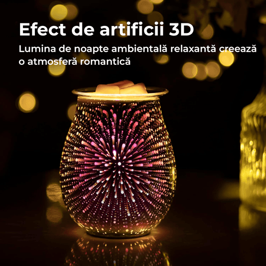 Topitor Ceară Parfumată cu Design 3D Artificii din Sticlă, Încălzitor Electric cu Lumini, Aromaterapie