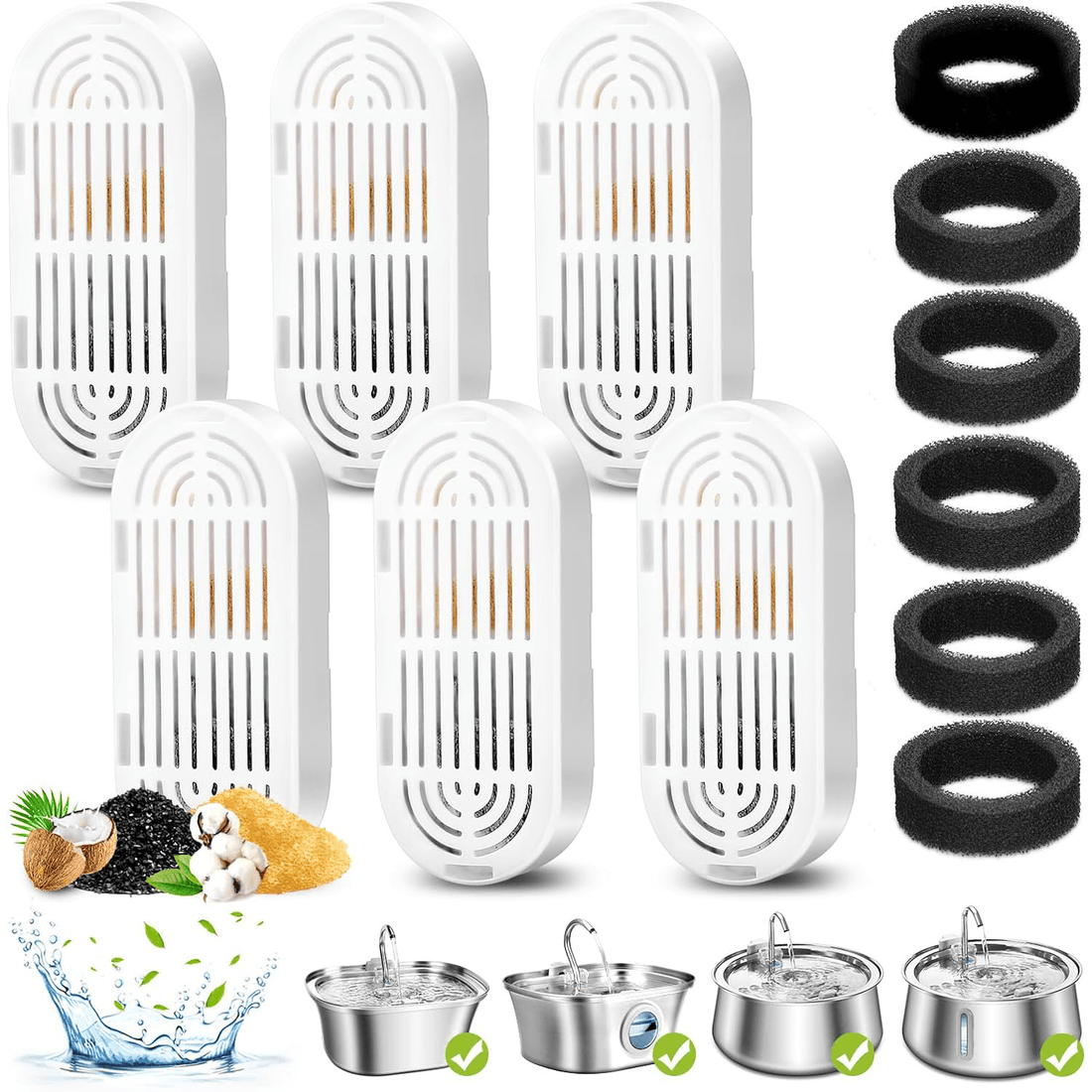 Set 6+6 Filtre de Rezervă pentru Dispenser Apă Elindor, Purificare cu Carbon Activ, Elimină Impurități și Fire de Păr