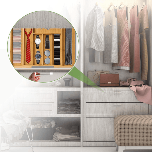 Organizator Tacâmuri și Ustensile Bucătărie din Bambus, Tavă Reglabilă, 43 cm